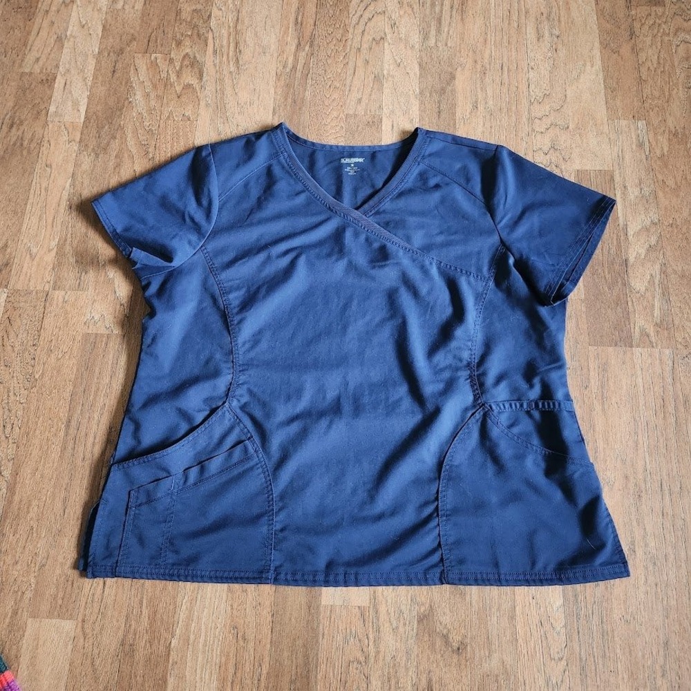 Scrubstar Premium Scrubwear Indigo Blue Mock Wrap V-Neck Scrub Top 2XL 718
